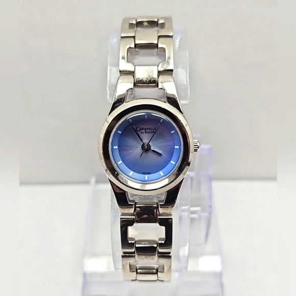 Rare Womens Caravelle By Bulova Watch 23mm Silver Tone Blue Dial New Battery - Picture 1 of 10